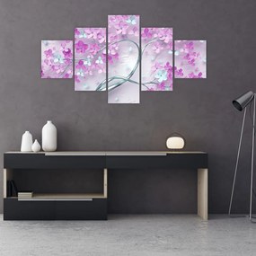 Obraz kwiatów na srebrnej łodydze - abstrakcja (125x70 cm)