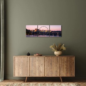 Obraz Zamku Praskiego i Wełtawy (z zegarem) (90x30 cm)