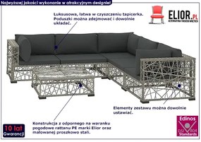 10-częściowy szary zestaw wypoczynkowy do ogrodu Erosa 3X