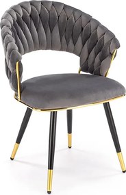 Krzesło welwetowe w stylu glamour popielaty + złoty R1-G15