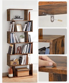 Vasagle Regał/półka na książki PRESTON, 70x24x190,5cm, rustykalny brąz