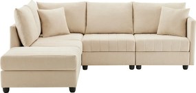 Nowoczesna narożna kanapa - 5-osobowa - z rozkładanym podnóżkiem - w kształcie L - beżowa