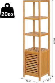 HOMCOM Szafka łazienkowa wolnostojąca z żaluzjami 3 półki Wąska i wysoka Przechowywanie łazienkowe 36x33x140cm | Aosom PL