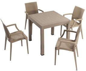 Beżowy zestaw mebli ogrodowych z imitacji rattanu dla 4 osób Rattan – Floriane Garden