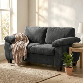 HOMCOM Sofa 2-osobowa, 156 cm sofa Chenille z grubymi poduszkami sprężynowymi, szerokimi tapicerowanymi podłokietnikami, obciążenie 300 kg, ciemnoszara | Aosom PL