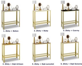 Minimalistyczna konsola z półką złoty + dąb artisan - Erid 3X