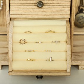 HOMCOM Szkatułka na biżuterię, organizer, 4-poziomowy układ, z wbudowanym lustrem, drewno, brązowy