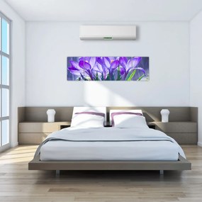 Obraz kwiatów w deszczu (170x50 cm)