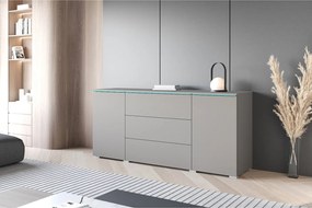 Nowoczesna komoda 150 cm z LED do salonu – matowa, 3 szuflady i 2 szafki szary pallad