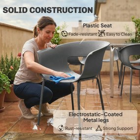 Outsunny Krzesła Ogrodowe 4 szt. ergonomiczne Krzesła Balkonowe z Wyciętym Designem Podłokietniki Odporne na Warunki Atmosferyczne Ciemnoszare | Aosom PL