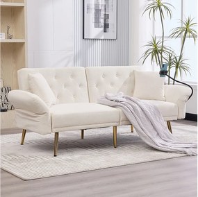 Sofa 2-osobowa z portami USB - Prosta sofa z uchwytem na telefon i kieszeniami bocznymi - Regulowane oparcie - Aksamit beżowy