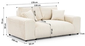 Kremowa sztruksowa sofa 178 cm Justin – Ropez