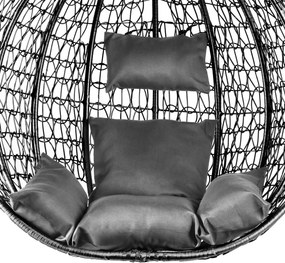 Czarne wiszące krzesło KOKON bez stojaka, szara poduszka
