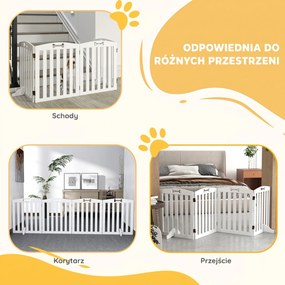 PawHut płotek dla psa wolnostojący barierka zabezpieczająca do mieszkania do przedpokoju schodów biała 2075x30x61 cm | Aosom PL