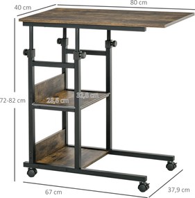 Stolik pomocniczy Stolik na kółkach do kanapy z regulacją wysokości 2 dolne półki jadalnia | Aosom.pl