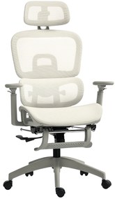 HOMCOM Fotel biurowy ergonomiczny z siatkowym obiciem, regulowany, na kółkach, z podłokietnikami i zagłówkiem, beżowy