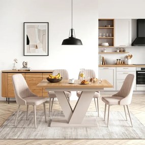 Zestaw Stół Prostokątny Rozkładany CLARK 120-160 cm Dąb Artisan/Kaszmir i 4 Krzesła TORINO Kremowe