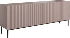 Komoda Nicole 200 cm czterodrzwiowa z ryflowanym frontem - antyczny róż / czarne nóżki - Limitowana oferta