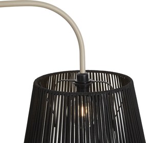Lampa podłogowa zewnętrzna Japandi beżowa z czarnym abażurem ze sznura IP44 - Arc Jayla