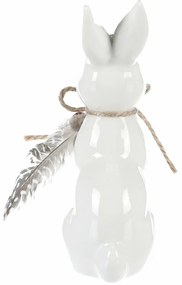 Dekoracja ceramiczna Zając, biała, 7 x 15 x 5 cm