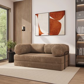 Masseno Sofa piankowa ALVIO z funkcją spania, Kanapa z pianki do salonu, Bezmontażowa, Tkanina sztruksowa – Beżowy TILIA 17