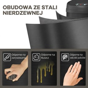 HOMCOM kosz na śmieci 30l bezdotykowy stal nierdzewna z czujnikiem do kuchni pokrywa soft close wygoda | Aosom PL