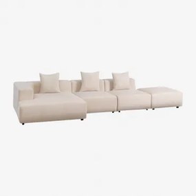 Sofa Modułowa Z Szezlongiem Narożnym Lewym, 3-częściowa Z Pufą ↔︎390 Cm Bruna Sztruksu Beżowy Len - Sklum
