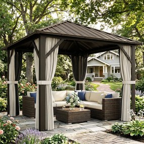 Outsunny Pawilon ogrodowy ok. 3 x 3 m aluminiowy z twardym dachem, moskitierą i 4 ścianami bocznymi, UPF50+ | Aosom PL