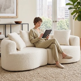 HOMCOM Sofa 3-osobowa 207 cm Cloud Sofa z efektem chenille, 4 poduszki dekoracyjne do sypialni, montaż bez narzędzi, kremowo-biała | Aosom PL