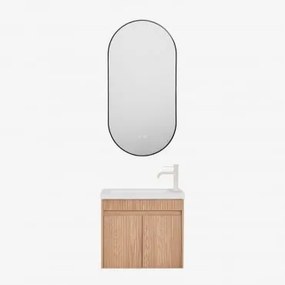 Zestaw Wiszących Mebli Łazienkowych Zintegrowany Z Umywalką Narek Popielaty Brąz & Owalna Osłona Led I Przeciwmgielna - Sklum