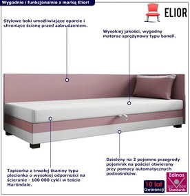 Tapczan jednoosobowy z oparciem różowy + biały B2-D04