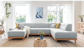 Jasnoszara rozkładana sofa w kształcie litery "U" Miuform Dazzling Daisy, prawostronna