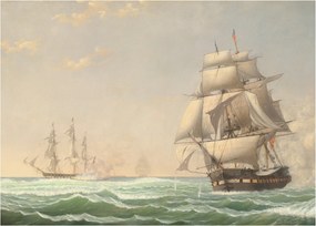 Obraz na szkle - Fitz Henry Lane, The United States Frigate President Engaging the British Squadron, reprodukcje (70x50 cm)
