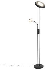 Lampa stojąca czarna w tym LED i ściemniacz z lampką do czytania - Fez Retro Oswietlenie wewnetrzne