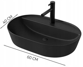 Owalna umywalka z czarnej ceramiki z otworami, 60 cm