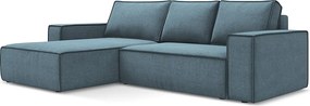 Narożnik lewostronny z funkcją spania - z tkaniny strukturalnej - jasny niebieski - KIMO