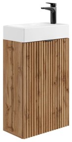 Szafka pod umywalkę ryflowana naturalna jasna z dwustronnymi drzwiczkami - wys. 60 x szer. 40 x gł. 22 cm - VAHIRA