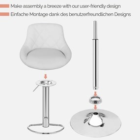 MIADOMODO Stołek barowy 2 szt, bez podłokietnika, biały