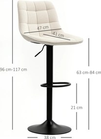 HOMCOM Nowoczesne Krzesło Barowe, Zestaw 2 Krzeseł Barowych Obracających się z Oparciem, Regulowana Wysokość, z Podnóżkiem, Wyściełane, Beżowe