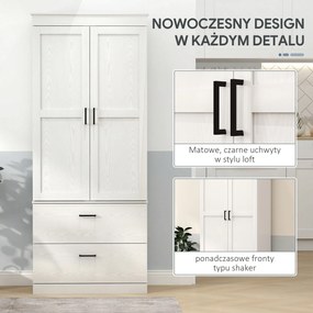 HOMCOM Samodzielnie stojąca szafka kuchenna z regulowanymi półkami i dwoma szerokimi szufladami do salonu, kuchni, Biała