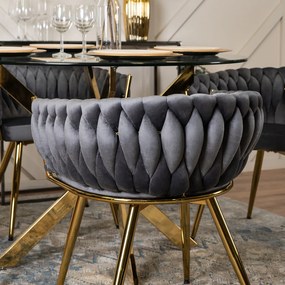 Krzesło Tapicerowane Plecione do Salonu CAPRI Szare Welurowe do Toaletki Nowoczesne Glamour