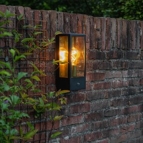 Zewnetrzna Lampa ścienna zewnętrzna czarna ze złotym czujnikiem zmierzchu - RotterdamPrzemysłowy Oswietlenie zewnetrzne