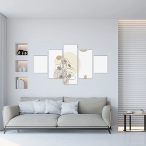 Obraz - Beżowe kwiaty z motylem N⁰4 (125x70 cm)