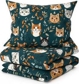 PrzytulneMieszkanie.pl PrzytulneMieszkanie.pl Bawełniana pościel CATTAMI POLY ciemnozielona Rozmiar pościeli: 70 x 90 cm | 140 x 200 cm