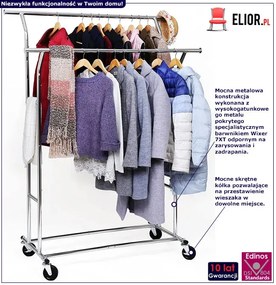 Srebrny wieszak na kółkach do przedpokoju i garderoby - Nepla