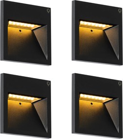 Zestaw 4 nowoczesnych, wpuszczanych lamp ściennych czarnych z LED - Gem 2