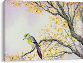 Obraz - Akwarelowy ptaszek na drzewie (70x50 cm)