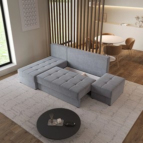 Masseno Narożnik NORVI z funkcją spania i pojemnikiem na pościel Narozniki L, Rozkładana sofa - Szary, KRONOS 15