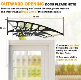 Outsunny Zadaszenie nad drzwi/fenster, odporne na warunki pogodowe, transparentne, Aluminium/Poliwęglan, 303x96x27cm, Czarne