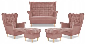 Zestaw wypoczynkowy Carol sofa fotele pufy paski Family Meble różowy